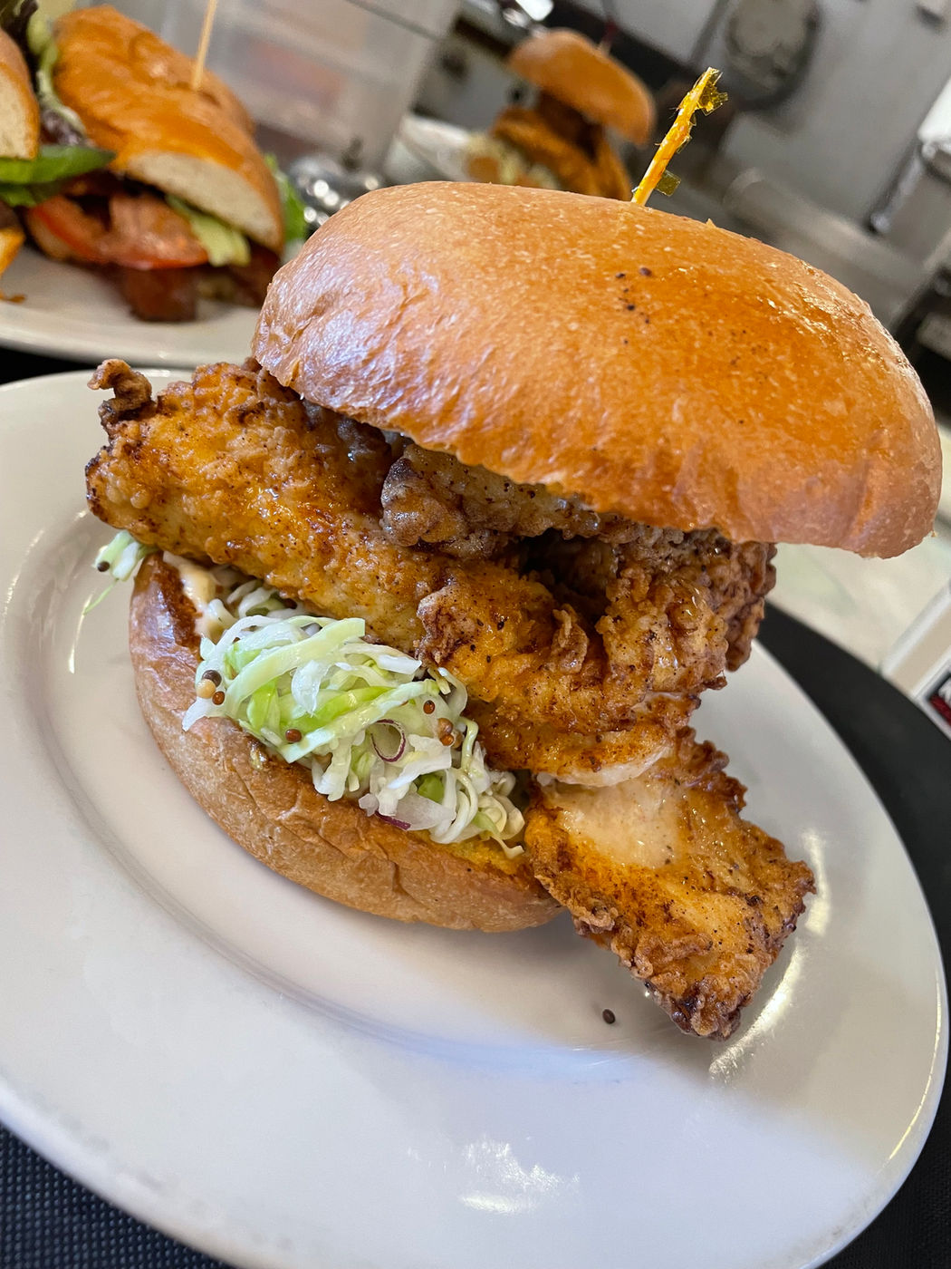 Crispy chicken sandwich with slaw